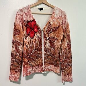 Super Style Women’s Floral Embroidered Tie-Dye Cardigan Size Medium